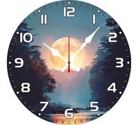 Vdenvileye Moon Theme Wall Clock 25cm Round Wooden Modern Art Clock Silent Non-Ticking Battery Operated for Bathrooms Bedrooms Living Rooms Kitchens Offices