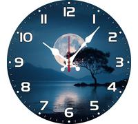Vdenvileye Moon Theme Wall Clock 30cm Round Wooden Modern Art Clock Silent Non-Ticking Battery Operated for Bathrooms Bedrooms Living Rooms Kitchens Wall Decor