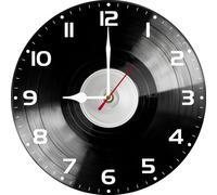 Vdenvileye Music Vinyl Record Wall Clock 25cm Wooden Round Music Room Decorative Art Wall Clock Silent No Tick Battery Operated for Music Classroom School Office (Style 1)