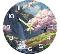 Vdenvileye Natural Landscape Wall Clock 25cm Wooden Round Modern Art Clock Silent Non-Tickling Battery Powered for Farmhouse Bathroom Bedroom Kitchen,Living Room Wall Decoration (Style 2)