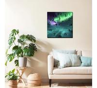 Vdenvileye Northern Lights Wall Clock Aurora Icelandic Clock Wooden Square Battery Powered Silent Non-Tick Living Room Decor for Kitchen Bathroom Living Room Bedroom Office 25cm