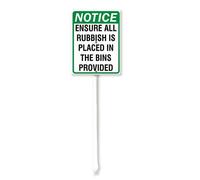 Vdenvileye Notice Emptied All Rubbish Is Placed In The Bins Provided Yard Sign with Stake 20x30cm Rustproof Aluminum Lawn Decorations Warning Sign for Outdoor Road Street Garden Decor