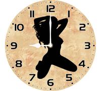 Vdenvileye Nude Woman Wall Clock 25cm Wooden Round Nude Sexy Clock Silent No Tick Battery Powered for Men's Personal Space/Garage/Living Room Decoration Valentine's Day Gift for Men (Style 1)