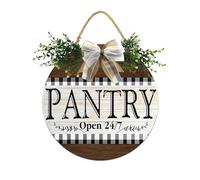 Vdenvileye Pantry Door Sign Home Decor Round Wood Wreaths Wall Hanging Sign Farmhouse Porch Signs Front Door Decoration for Housewarming Gift All Seasons Holiday,12In