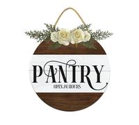Vdenvileye Pantry Open 24 Hours Door Sign Home Decor Round Wood Wreaths Wall Hanging Sign Farmhouse Porch Signs Front Door Decoration for Housewarming Gift All Seasons Holiday,12In