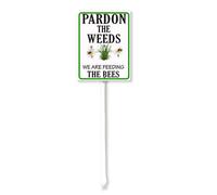 Vdenvileye Pardon The Weeds We Are Feeding The Bee Yard Sign with Stake 17.5x22cm Rustproof Aluminum Lawn Decorations Pollinator Garden Sign for Outdoor Road Street Garden Decor