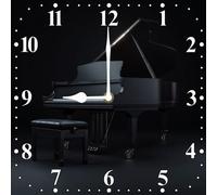 Vdenvileye Piano Clock 25cm Wooden Square Modern Minimalist Wall Clock Silent No Tick Battery Powered for Bedroom Kitchen Bathroom Living Room or as a Gift for Music Lovers