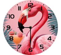 Vdenvileye Pink Flamingo Wall Clock Vintage Wooden Wall Clock Silent Non-Ticking Battery Operated Arabic Numerals Clocks Decorative for Kitchen, Office, Classroom 10 Inch