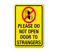 Vdenvileye Please Do Not Open Door To Strangers Sign 14×20cm Sturdy Aluminum Metal Signs Rust Free Metal Wall Decor for Yard Backyard Patio Porch