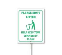 Vdenvileye Please Don't Litter Help Keep Community Clean Sign 7 x 8.8 Inch Outdoor Aluminum Yard Signs with Metal Stakes for Private Property Grass Lawn No Trash Dumping