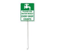 Vdenvileye Please Use Water Wisely Every Drop Counts Yard Sign with Stake 17.5x22cm Rustproof Aluminum Lawn Decorations Warning Sign for Outdoor Road Street Garden Decor
