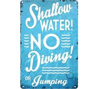 Vdenvileye Pool Warning Metal Sign Vintage Pool Decor Shallow Water No Diving Or Jumping Sign Aluminum Poster Club Wall Decoration 20x30cm