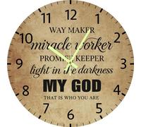 Vdenvileye Promise Keeper Waymaker Miracle Worker Christian Clock, Fall Autumn Holiday Home Decor, Housewarming Gift, 25x25 CM Round Silent Non Ticking Battery Operated