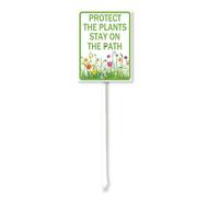 Vdenvileye Protect The Plants Stay On The Path Yard Sign with Stake 11.5x15cm Rustproof Aluminum Lawn Decorations Sign for Outdoor Road Street Garden