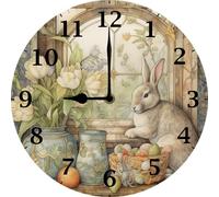 Vdenvileye Rabbit Sitting Window Round Wall Clock Decorative, 12 Inch Battery Operated Quartz Analog Quiet Desk Clock for Home,Office,School