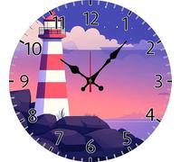 Vdenvileye Red Lighthouse Wall Clocks Battery Operated Silent Non-Ticking,Vintage Round Clock Decorative for Home Kitchen Office,4 sets of DIY pointers(10 Inch)