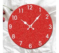 Vdenvileye Red Wall Clock 30cm Wooden Round Modern Simple Clock Silent Non-tick Battery Powered for Bathroom Living Room Kitchen Bedroom Wall Decoration (Style 3)