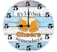 Vdenvileye Retirement Gift IT'S 5 O'CLOCK Somewhere Silent Wall Clock Funny Man Gift Bar Man Cave Garage Living Room Decor 25x25 CM Non Ticking Battery Operated