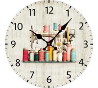 Vdenvileye Retro Silent Wall Clock for Sewing Room Craft Room Wall Decor Sewings Lover Gift Farmhouse Wooden Clock Silent Non Ticking Battery Operated 25x25 CM Housewarming Gift