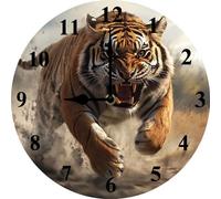 Vdenvileye Roaring Tiger Wall Clock Battery Powered Silent Round Wooden Clock Animal Wall Decor for Home School 25cm