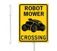 Vdenvileye Robot Mower Crossing Yard Sign with Stakes Funny Slow Sign 20x30cm Heavy Duty Aluminum Yard Signs Weather Resistant Metal Decor for Lawn Backyard Easy to Install