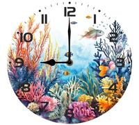 Vdenvileye Round Wall Clock Silent Non-Ticking Battery Operated Clock Underwater Coral Reef Tropical Fish Home Decor for Living Room Bathroom Bedroom Kitchen and School 25cm