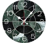 Vdenvileye Round Wall Clocks Marble Tiles Wood Quartz Battery Operated Rustic Home Decor Handing Clocks for Living Room Kitchen Bedroom Bathroom Large Numbers Silent -12 Inch