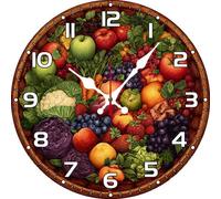 Vdenvileye Rustic Fall Harvest Wall Clock 25cm Wooden Round Farmhouse Style Clock Silent and Non-Tickling Battery Powered for Living Room Kitchen Bedroom Bathroom Wall Decoration (Style 3)