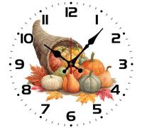 Vdenvileye Rustic Fall Harvest Wall Clock 25cm Wooden Round Farmhouse Style Clock Silent and Non-Tickling Battery Powered for Living Room Kitchen Bedroom Bathroom Wall Decoration (Style 8)