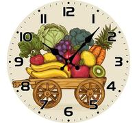 Vdenvileye Rustic Fall Harvest Wall Clock 25cm Wooden Round Farmhouse Style Clock Silent and Non-Tickling Battery Powered for Living Room Kitchen Bedroom Bathroom Wall Decoration (Style 7)