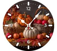 Vdenvileye Rustic Fall Harvest Wall Clock 25cm Wooden Round Farmhouse Style Clock Silent and Non-Tickling Battery Powered for Living Room Kitchen Bedroom Bathroom Wall Decoration (Style 10)