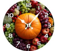 Vdenvileye Rustic Fall Harvest Wall Clock 30cm Wooden Round Farmhouse Style Clock Silent and Non-Tickling Battery Powered for Living Room Kitchen Bedroom Bathroom Wall Decoration (Style 11)