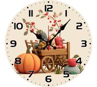 Vdenvileye Rustic Fall Harvest Wall Clock 30cm Wooden Round Farmhouse Style Clock Silent and Non-Tickling Battery Powered for Living Room Kitchen Bedroom Bathroom Wall Decoration (Style 6)
