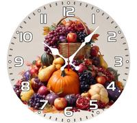 Vdenvileye Rustic Fall Harvest Wall Clock 30cm Wooden Round Farmhouse Style Clock Silent and Non-Tickling Battery Powered for Living Room Kitchen Bedroom Bathroom Wall Decoration (Style 12)