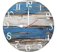 Vdenvileye Rustic Wooden 10 inch Silent Non-Ticking Round Wooden Wall Clocks Battery Operated Quartz Analog Handing Clock for Bedroom Bathroom Kitchen Kids Living Room Decor