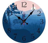 Vdenvileye Rustic Wooden Wall Clock with Mountain Landscape Deer Cliff Style Silent Non-Ticking Home Decor for Living Room, Bedroom, Cabin, Lodge 12Inch