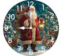 Vdenvileye Santa Claus Wall Clock 25cm Wooden Round Clock Christmas Decoration Silent Non-tick Battery Powered for Bathroom, Kitchen and Living Room Christmas Holiday Decoration (Style 5)