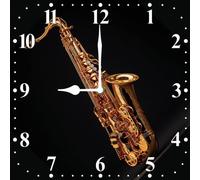 Vdenvileye Saxophone Clock 25cm Wooden Square Modern Minimalist Wall Clock Silent No Tick Battery Powered for Bedroom Kitchen Bathroom Living Room or as a Gift for Music Lovers