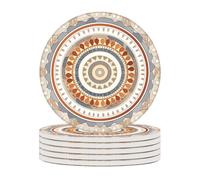 Vdenvileye Set of 6 Zen Mandala Coasters with Holder, Absorbent Ceramic Drink Coasters with Cork Backing for Table Protection, Coffee Table Décor 4Inch
