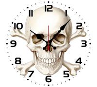 Vdenvileye Skull Wall Clock 25cm Wooden Round Modern Art Clock Silent (No Tick) Battery Powered for Bathroom Bedroom Living Room Kitchen Wall Decoration (Style 3)