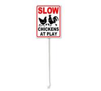 Vdenvileye Slow Chickens At Play Sign with Stake 20x30cm Rustproof Aluminum Lawn Decorations Warning Sign for Outdoor Road Street Garden Decor