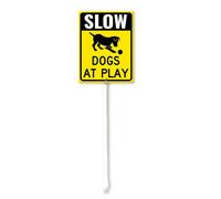 Vdenvileye Slow Dogs At Play Yard Sign with Stake 17.5x22cm Rustproof Aluminum Lawn Decorations Road Safety Sign for Outdoor Road Street Garden