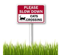 Vdenvileye Slow Down Cat Crossing Yard Sign with Metal Stakes 20x30cm Heavy Duty Aluminum Yard Signs Weather Resistant Metal Garden Decor for Lawn Backyard Easy to Install