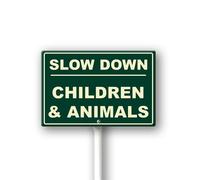 Vdenvileye Slow Down Children & Animals Sign With Stake For Neighborhoods Yard Farm Aluminium Caution 12x8inch Farm Decorations Yard Lawn Walkway Decorations Warning Signs