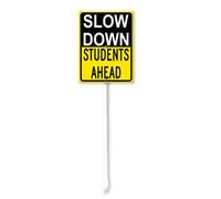 Vdenvileye Slow Down Students Ahead Yard Sign with Stake 17.5x22cm Rustproof Aluminum Lawn Decorations Warning Sign for Outdoor Road Street Garden Decor