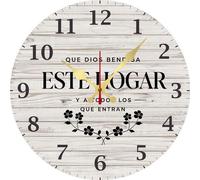 Vdenvileye Spanish Bless This Home Wall Clock - Que Dios Bendiga Este Hogar Decor Spanish Quote Christian Gifts 25x25 CM Battery Operated Silent Non-Ticking