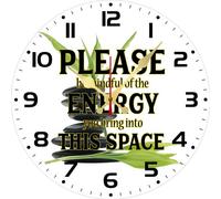 Vdenvileye Spiritual Wall Decor Positive Energy Clock for Zen Room - Please Be Mindful of the Energy You Bring Good Vibes Only Zen Decor for Yoga Room Meditation Space 10x10 Inch Silent Non Ticking