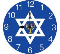 Vdenvileye Star of David Jewish Wall Clock Happy Passover Hanukkah Holiday Party Wall Decor Farmhouse Home Decoration Silent Non-Ticking Battery Operated 25 CM Housewarming Gift