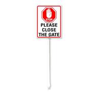 Vdenvileye Stop! Please Close The Gate Yard Sign with Stake 20x30cm Rustproof Aluminum Lawn Decorations Warning Sign for Outdoor Road Street Garden Decor