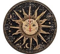 Vdenvileye Sun and Moon Wooden Wall Clock Spiritual Home Gift Boho Wall Hanging Novelty Gift 30x30 CM Silent Non Ticking Battery Operated Kitchen Man Cave